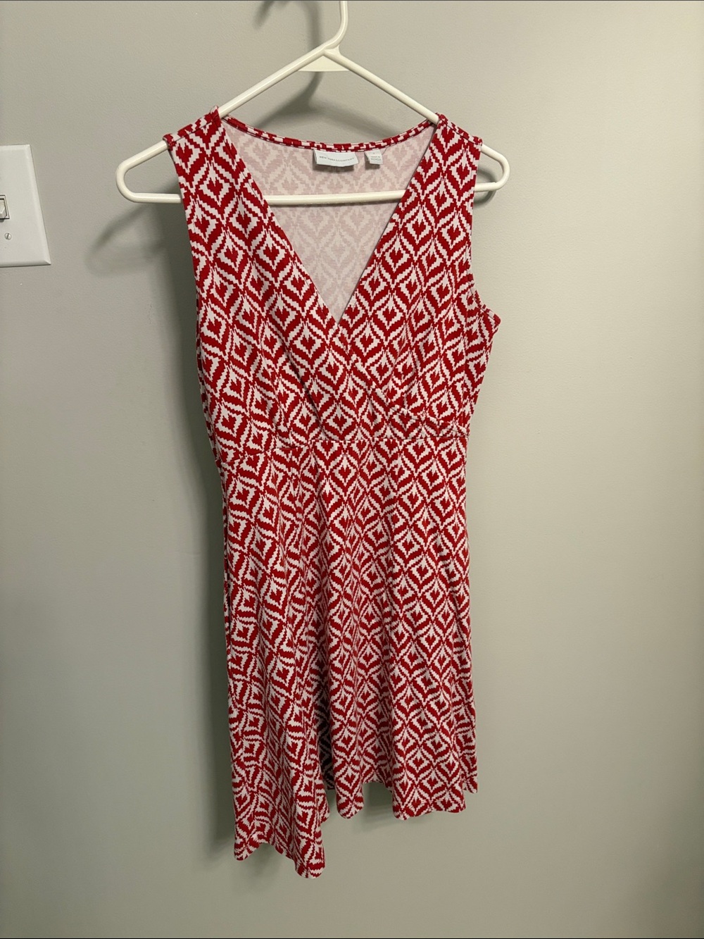 New York & Company Red and White Geometric Midi Dress